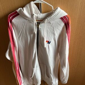 Aviator Nation Cream Hoodie with Orange and Yellow Accents